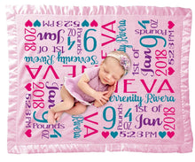 FOR KIDS & BABIES Pink-Bright Personalized Baby Blanket Satin Trim Super Soft Pink Girl Blue Boy Receiving Blankets Stroller Fleece Nursery Baby Shower Gift Birth Stats