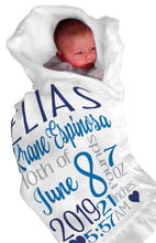 FOR KIDS & BABIES White-Blue-Grey Personalized Baby Blanket Satin Trim Super Soft Pink Girl Blue Boy Receiving Blankets Stroller Fleece Nursery Baby Shower Gift Birth Stats