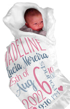 FOR KIDS & BABIES White-Pink-Grey Personalized Baby Blanket Satin Trim Super Soft Pink Girl Blue Boy Receiving Blankets Stroller Fleece Nursery Baby Shower Gift Birth Stats