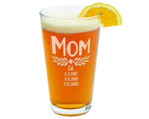 FOR MOM & GRANDMA Established Mom Pub Glass Gift Personalized Birthday Present Mothers Day Mug for New Mom Step Mother Mom in Law Best Mommy Birthday Gift