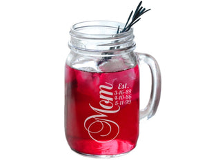 FOR MOM & GRANDMA Gift For Mom Mason Jar Mug from Son or Daugher Personalized with Est. Kids Birthdates Birthday Present for Mommy from Baby, Son, Daughter