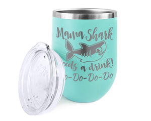 FOR MOM & GRANDMA Mama Shark Needs a Drink Do Do Novelty Wine Stemless Tumbler First Mothers Day Gift from Daughter Son Funny Sayings New Mom Wife Birthday
