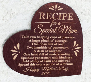 FOR MOM & GRANDMA Mothers Day Gift Personalized Recipe for a Special Mom Wood Wall Heart Sign Card Decorations Mom Mommy Birthday Happy Mother's Day from kids