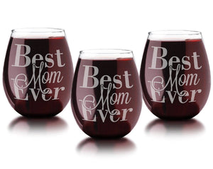 FOR MOM & GRANDMA Stemless 21 Oz Best Mom Ever Mothers Day Stemless Wine Glass Birthday Gifts for Mom Mommy Mama New Mom from Husband Children Son Daughter