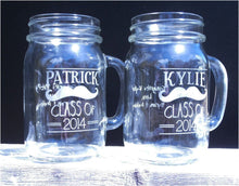 GRADUATION Class of 2022 Mustache Designs Gift Engraved Mason Jar Mugs Graduation Personalized Drinking Mug Glass Etched Gift Party Favor Graduate Gift