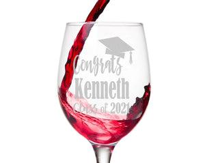 GRADUATION Congrats Class of 2022 Personalized Wine Glass for Graduates Him Her We Did it! Masters Bachelor Degree Celebratory Party Favor Laser Etched