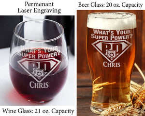GRADUATION Custom ONE Stemless or Beer Glass Nurse Practitioner Doctor Medical Firefighter Gifts for Women Police Officer Nursing Maternity Assistant