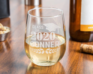 GRADUATION Custom Stemless or Beer Mug Celebratory Son Daughter Mimosa Graduation College Toasting Glass for Family Friends Grad Gift 2020 Party Favors