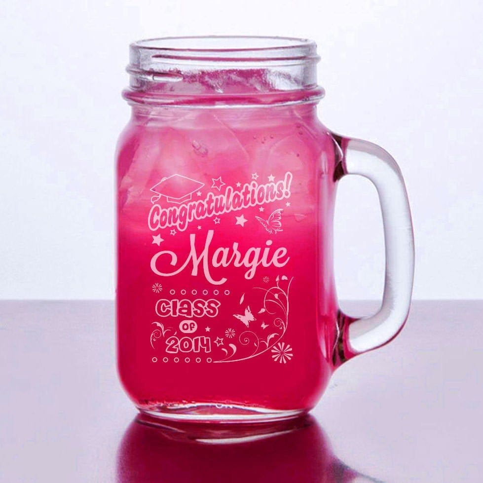 Graduation Class of 2022 Gift Engraved Mason Jar Glasses Personalized –  Stocking Factory