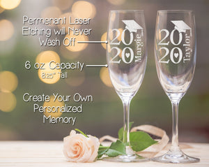 GRADUATION ONE College Graduation Gifts Champagne Glass Class of 2020 Masters Bachelors Graduate Degree Wine Personalized Drinkware Celebration Toast