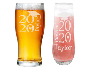 GRADUATION ONE College Graduation Gifts for Men Class of 2020 Masters Bachelors Graduate Degree Stemless Wine or Beer Glass Personalized Drinking Mug