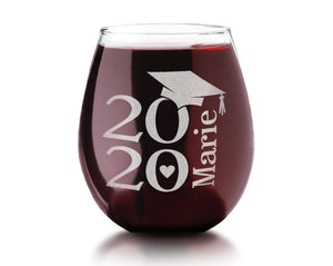 GRADUATION ONE College Graduation Gifts for Men Class of 2020 Masters Bachelors Graduate Degree Stemless Wine or Beer Glass Personalized Drinking Mug