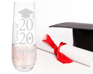 GRADUATION ONE College Graduation Gifts for Men Class of 2020 Masters Bachelors Graduate Degree Stemless Wine or Beer Glass Personalized Drinking Mug