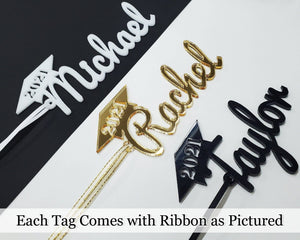 GRADUATION Personalized Name Tags 2022 Graduation Decorations Gold White Acrylic Party Favors Graduation Gifts Cap Topper High School Senior Year Life