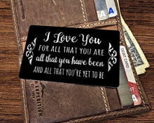 COUPLES GIFTS I Love You Special Quote on Black Metal Wallet Card for Husband Wife Wedding Vows Message Keepsake Groom's Gift 25th Anniversary Present