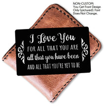 COUPLES GIFTS I Love You Special Quote on Black Metal Wallet Card for Husband Wife Wedding Vows Message Keepsake Groom's Gift 25th Anniversary Present
