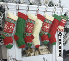 CHRISTMAS STOCKINGS Knitted Christmas Stockings Red Ivory Green Cable Knit Family with Pets Cat Mouse Dog Bone  JOY LOVE NOEL Personalize Embroider Family Xmas