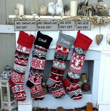CHRISTMAS STOCKINGS Large Personalized Knitted Christmas Stockings Black Red Grey White Intarsia Fair Isle Nordic Modern Christmas Stocking Decor for Holidays