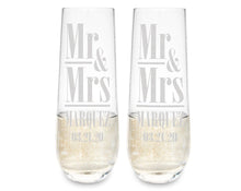 Mr Mrs Stemless Champagne Set of 2 Personalize Engraved Wedding Toasting Glasses The Bride Groom Gifts Table Decor Bridal Shower Anniversary - Stocking Factory