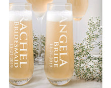 WEDDINGS Name Glass Stemless Champagne Flutes Bridal Party Gifts for Her Custom Proposal Bride Engraved Wine Idea Personalized Maid of Honor Flute
