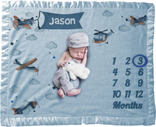 FOR KIDS & BABIES Personalized Baby Milestone Blanket Boy | Airplane | Personalized Monthly Milestone Blanket | Gift for Boys Baby Shower | Photo Prop