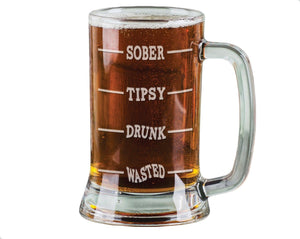 Personalized Drinkware 16 Oz SOBER Tipsy Drunk WASTED Funny Beer Glass Mug Engraved Gag Gift Idea Presents for Men Guys Him Humor Fun Stuff Beer Drinker Gifts