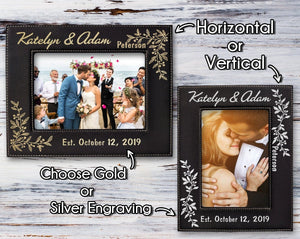 Personalized Gold or Silver Engraved Mr Mrs Couples First Anniversary Wedding Photo Frame New Wife Husband Groom Bride for Mom Dad Granny - Stocking Factory