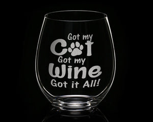 PET GIFTS Custom Cat Mom New Christmas Puppy Gift Funny Gato Lover Stemless Wine Glass Laser Etched Glassware Got my Wine Rescue Adoption