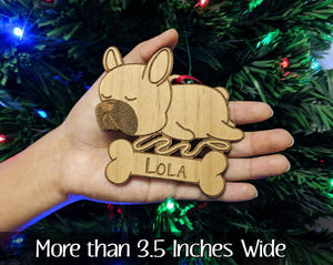 PET GIFTS French Bulldog Christmas Gift Bulldog Ornament Engraved Present Idea for Sister Brother Rustic Wood Rescue Dog Tree Decoration for Holidays