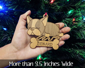 PET GIFTS French Bulldog Christmas Gift Bulldog Ornament Engraved Present Idea for Sister Brother Rustic Wood Rescue Dog Tree Decoration for Holidays