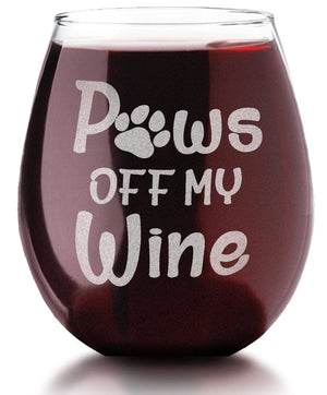 PET GIFTS Paws off my Wine Funny Dog Lover Stemless Wine Glass for Wine Lovers Pet Mom Dad Birthday Puppy Gift Fur Mama Animal Owner Engraved Gifts
