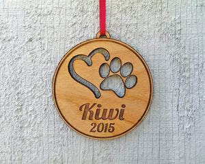 PET GIFTS Personalized Pet Ornament Custom Engraved with Heart PawPrint Pets Name and Date Dog Cat Christmas Ornament Gift Holiday Tree Decor Ornament