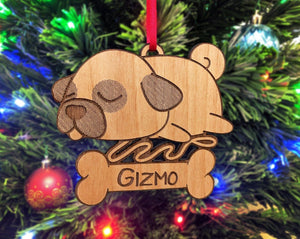 PET GIFTS Pug Wood Engraved Christmas Custom Ornament Best Friend Dog Mommy Personalized Adoption Gift New Puppy Pet Gift for Kids Sister Pug Lover