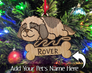 PET GIFTS Shih tzu Havanese Personalized Engraved Cute Sleeping Dog Wood Ornament for Dog Mom Pet Dad Kids First Puppy Holiday Decoration Gift for her