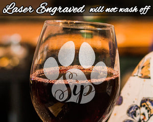 PET GIFTS Sip Engraved Stemless Wine Glass Dog Cat Paw Print Pet Owner Cute Cup First Puppy Rescue Cat Lady Animal Lovers Birthday Present Dog Mama