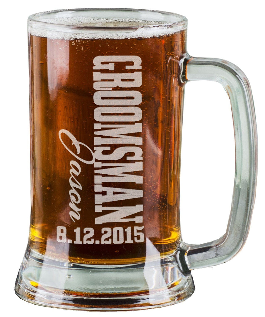 Personalized Beer Can Glasses - Groomsmen Wedding Party - Custom Engraved and Monogrammed