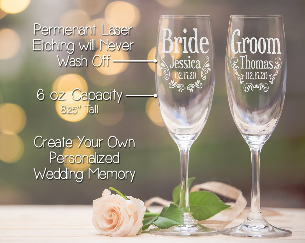 Personalized Wine Glasses, Set of 2 Laser Engraved Custom Bridesmaids  Glasses, Wedding Gift, Monogram Wine Glass, Gift for Girlfriend 
