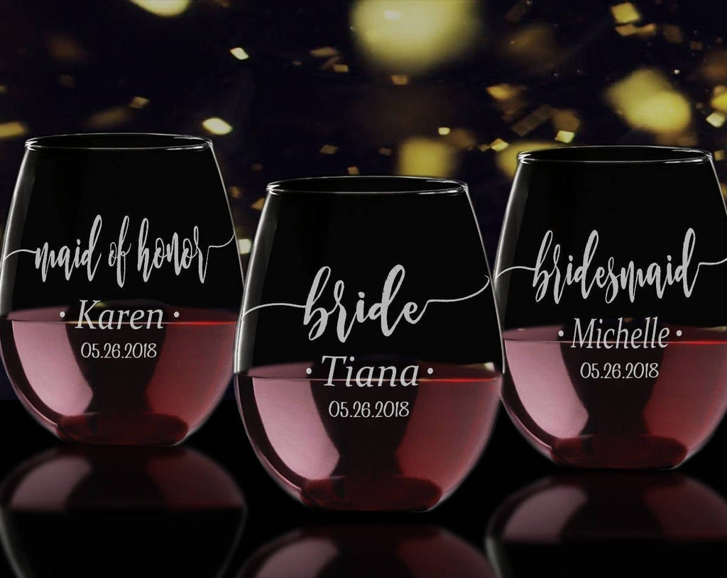 Bridal Party Stemless Wine Glass