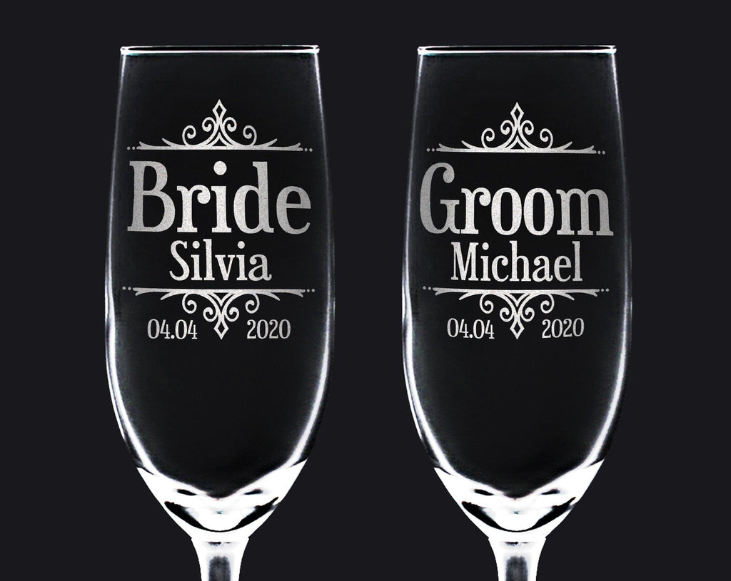 Wedding Glasses Set of 2 Rustic Wedding, Personalized Glasses