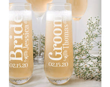 WEDDINGS Bride Groom Set of 2 Stemless Champagne Flutes Personalized Engraved Gifts for Women Couples Table Centerpiece Anniversary Decor Gift