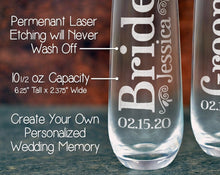 WEDDINGS Bride Groom Set of 2 Stemless Champagne Flutes Personalized Engraved Gifts for Women Couples Table Centerpiece Anniversary Decor Gift