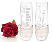 WEDDINGS Bridesmaid Proposal Personalized Ladies Stemless Champagne Wine Glasses Single Day of Wedding Bridal Celebration Bride Mother Mimosa Glass