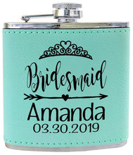 WEDDINGS Bridesmaid Teal or Pink Leather Customized Flask Engraved for Bride Beach Wedding Destination Gift Stainless Steel Sister Mother of Bride