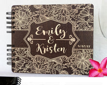 WEDDINGS Burnt Coca 80 Pages / Blank Pages Personazlied Flower Design Wedding Guest Book 8.5x7 Rustic Wood Engraved Unique Bride Groom Guest Album Anniversary Guestbook