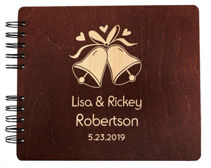 WEDDINGS Burnt Cocoa 8.5 x 7 / 80 Pages Ivory Blank Wedding Bells Custom Future Mr Mrs Wooden Guestbook Bride Groom Memory Album Guest Sign In Wooden Book Rustic Country Wedding Bridal Gift
