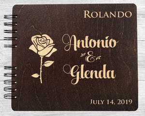WEDDINGS Burnt Cocoa 8.5 x 7 / 80 Pages Ivory Blank Wood Flower Custom Guest Book Album Be Our Guest Personalized Wedding Favor Rustic Engraved Bridal Shower Gift Bride Groom Gift Photo Booth