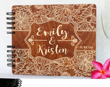 WEDDINGS Carmel Oak 80 Pages / Blank Pages Personazlied Flower Design Wedding Guest Book 8.5x7 Rustic Wood Engraved Unique Bride Groom Guest Album Anniversary Guestbook