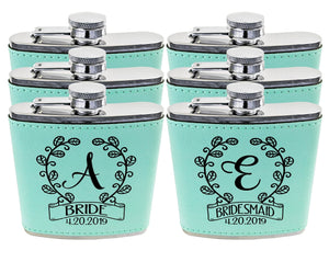 WEDDINGS Classy Single Monogram Personalized Birthday Flask Gift Teal or Pink Engraved Womens Present from Husband Wife Anniversary Idea Team Bride