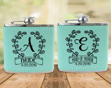 WEDDINGS Classy Single Monogram Personalized Birthday Flask Gift Teal or Pink Engraved Womens Present from Husband Wife Anniversary Idea Team Bride