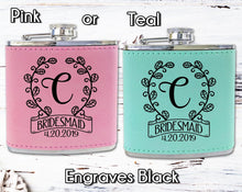 WEDDINGS Classy Single Monogram Personalized Birthday Flask Gift Teal or Pink Engraved Womens Present from Husband Wife Anniversary Idea Team Bride